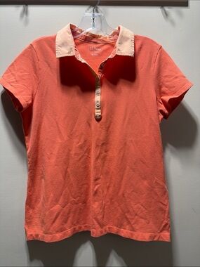 L.L. Bean Coral Short-Sleeve Polo with Peach Contrast Collar